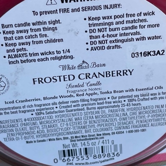 SOLD - Bath Body Works- Frosted Cranberry 3-wick candle - Picture 4 of 4